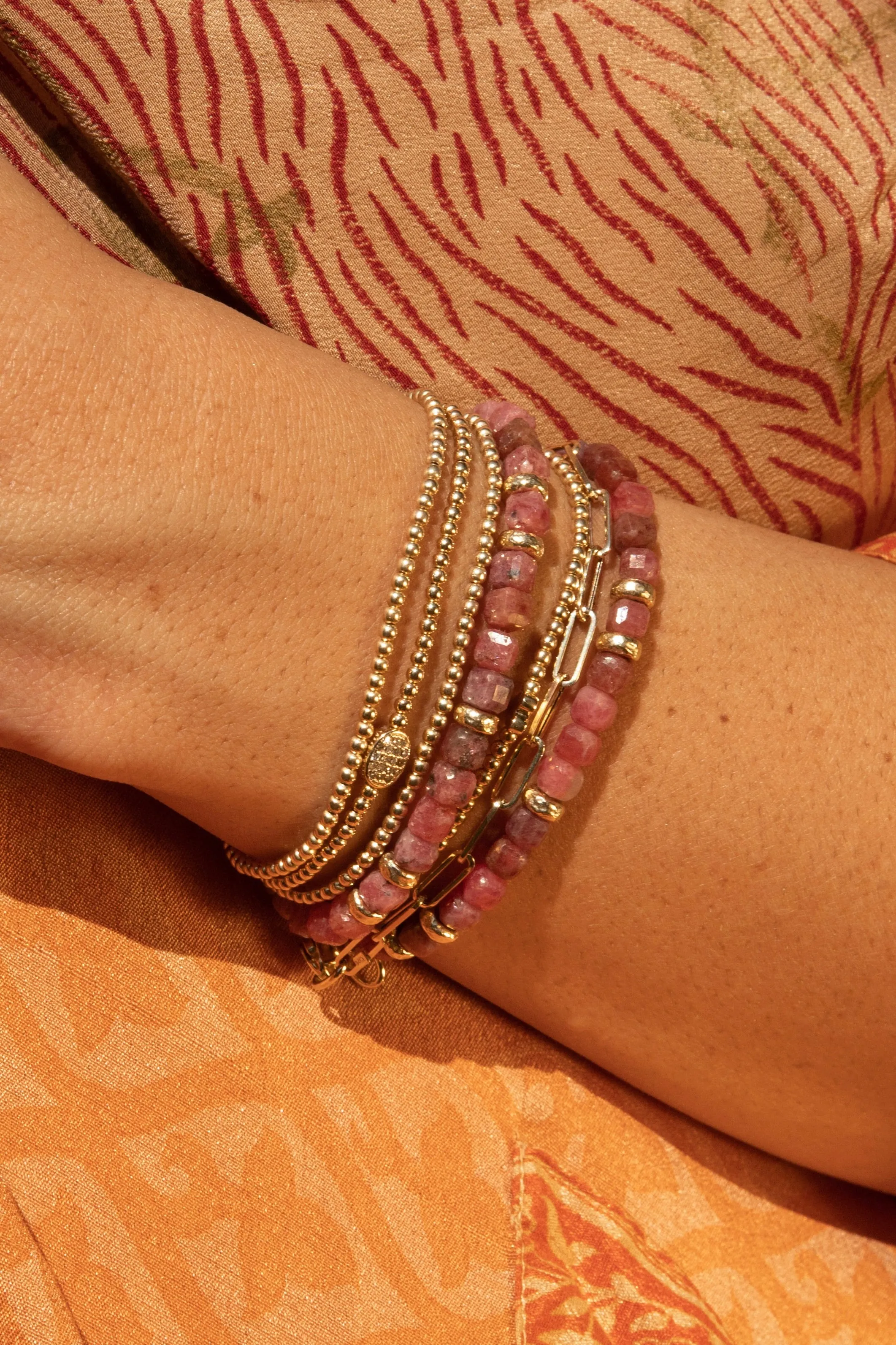 Thulite and Rondelle Pattern Bracelet