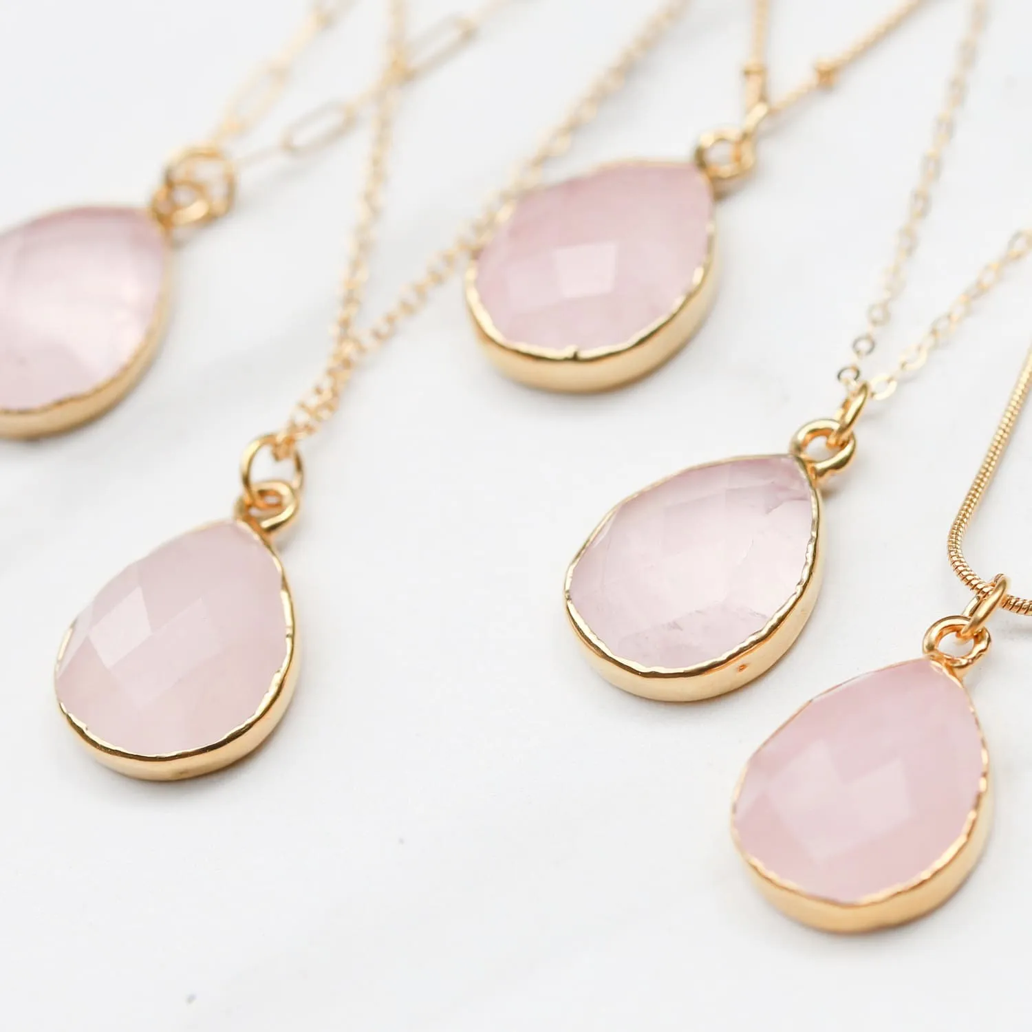 Two Layered Necklace Set • Genuine Rose Quartz • Gold Filled Necklace • Paper Clip Necklace Choker • January Birthstone • Handmade Jewelry