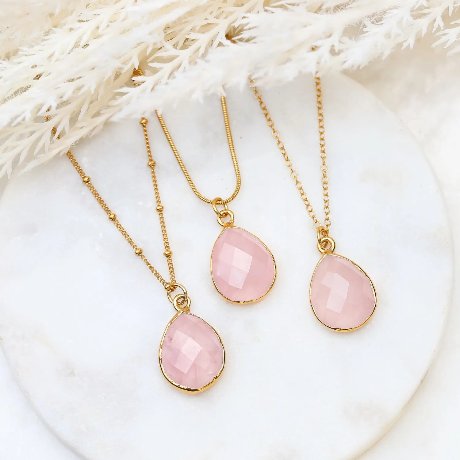 Two Layered Necklace Set • Genuine Rose Quartz • Gold Filled Necklace • Paper Clip Necklace Choker • January Birthstone • Handmade Jewelry