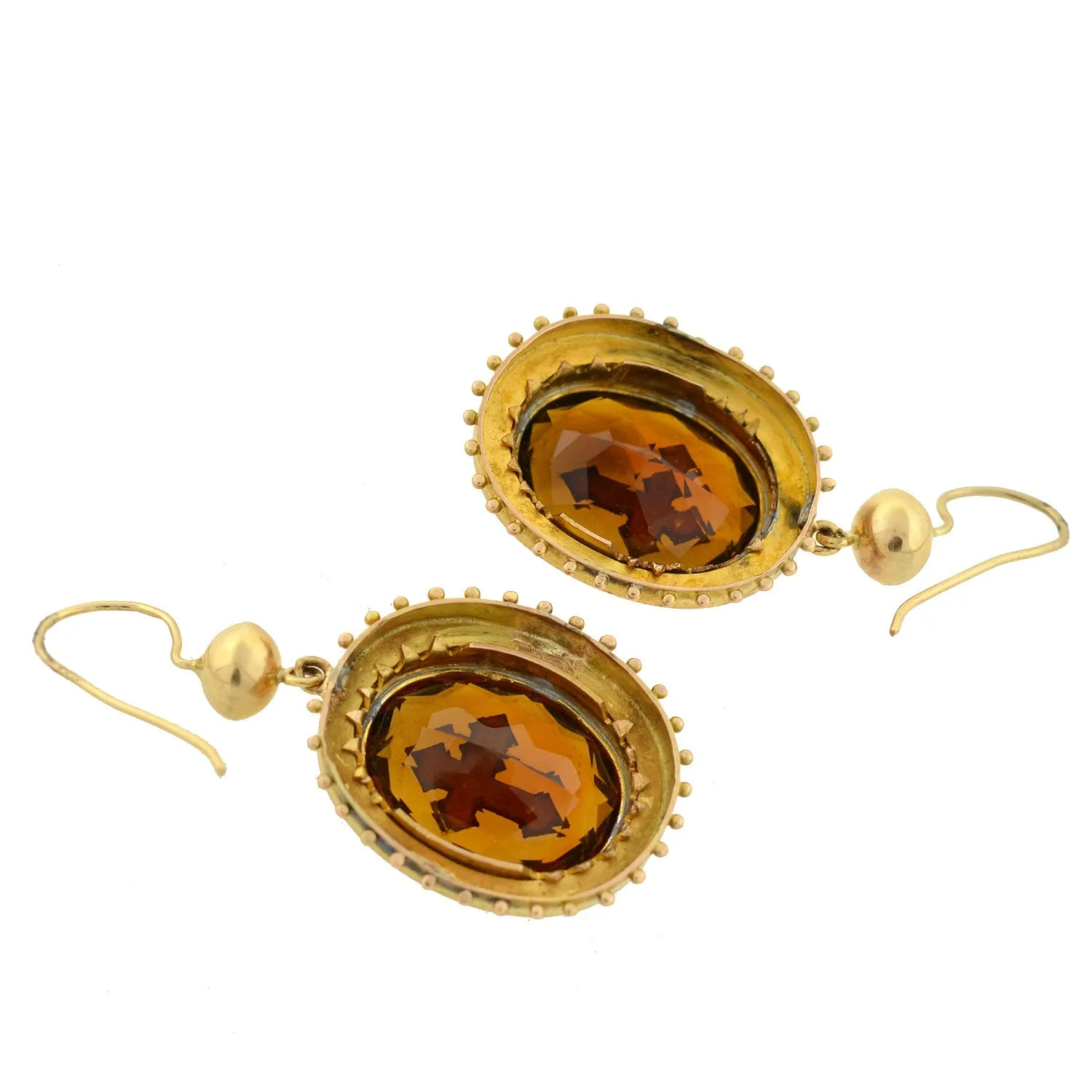 Victorian 14kt Citrine & Diamond Cross Earrings