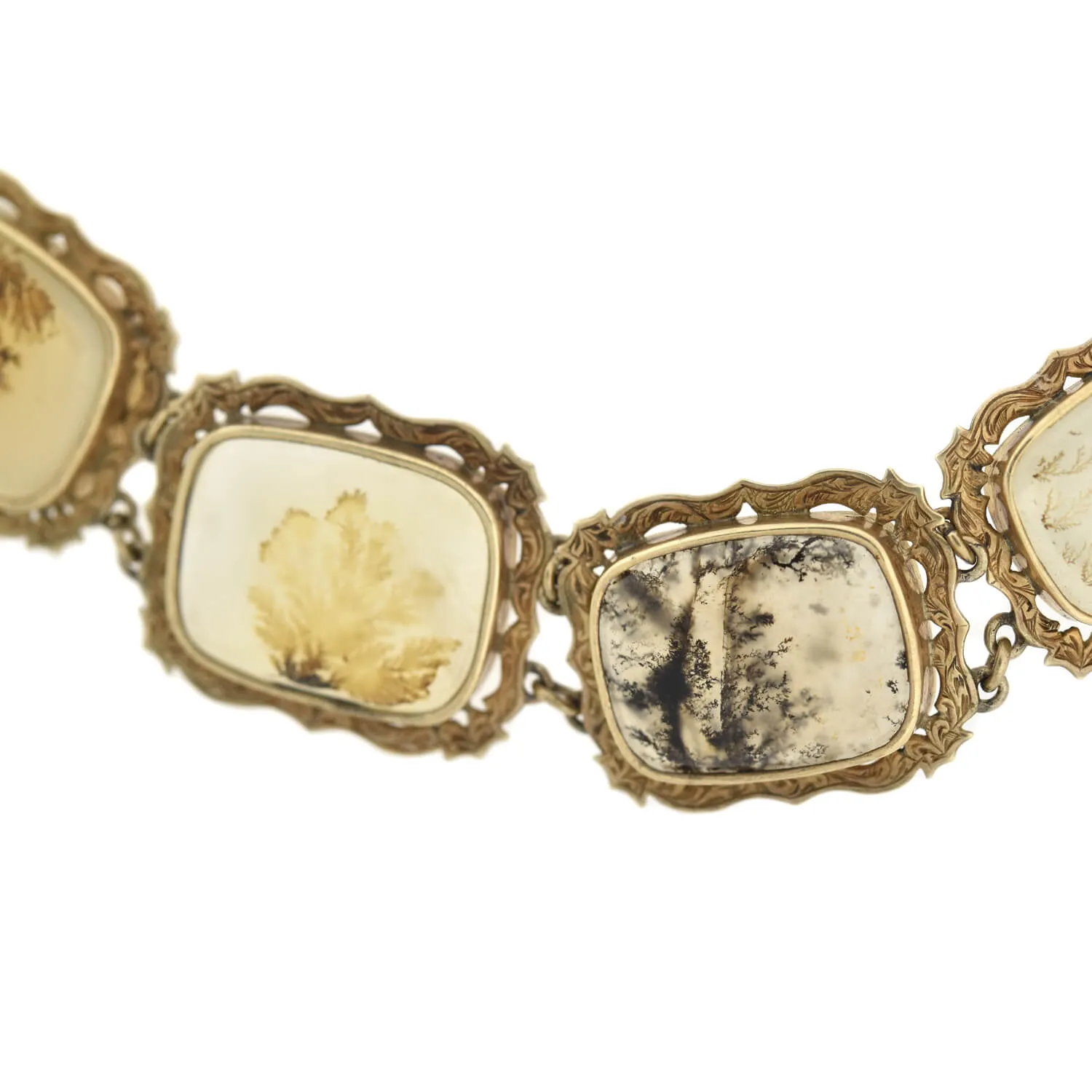 Victorian 14kt   Dendritic Moss Agate Link Bracelet