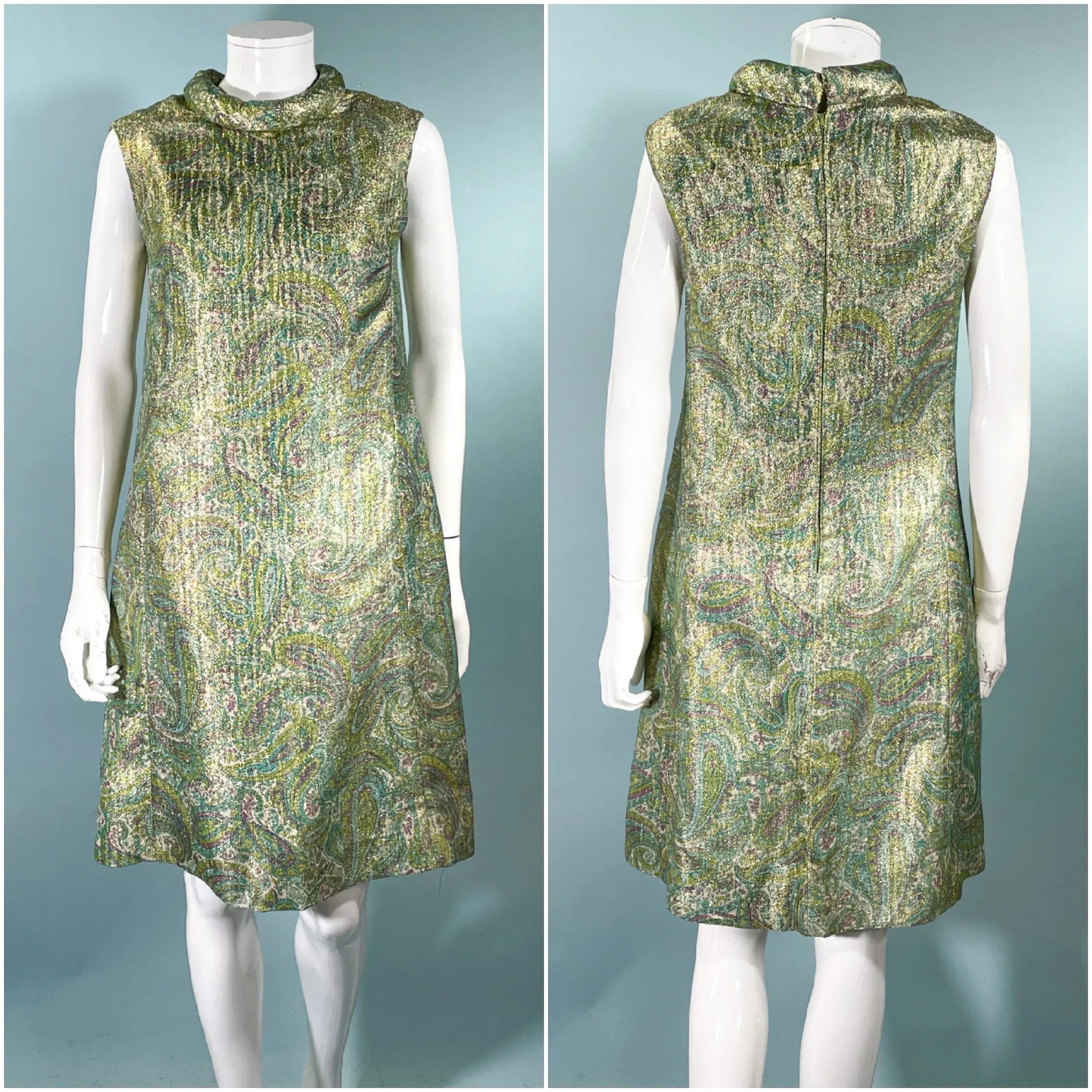 Vintage 60s Mod Atomic Paisley Lurex Sparkle Dress, Dynasty British Hong Kong SZ 12