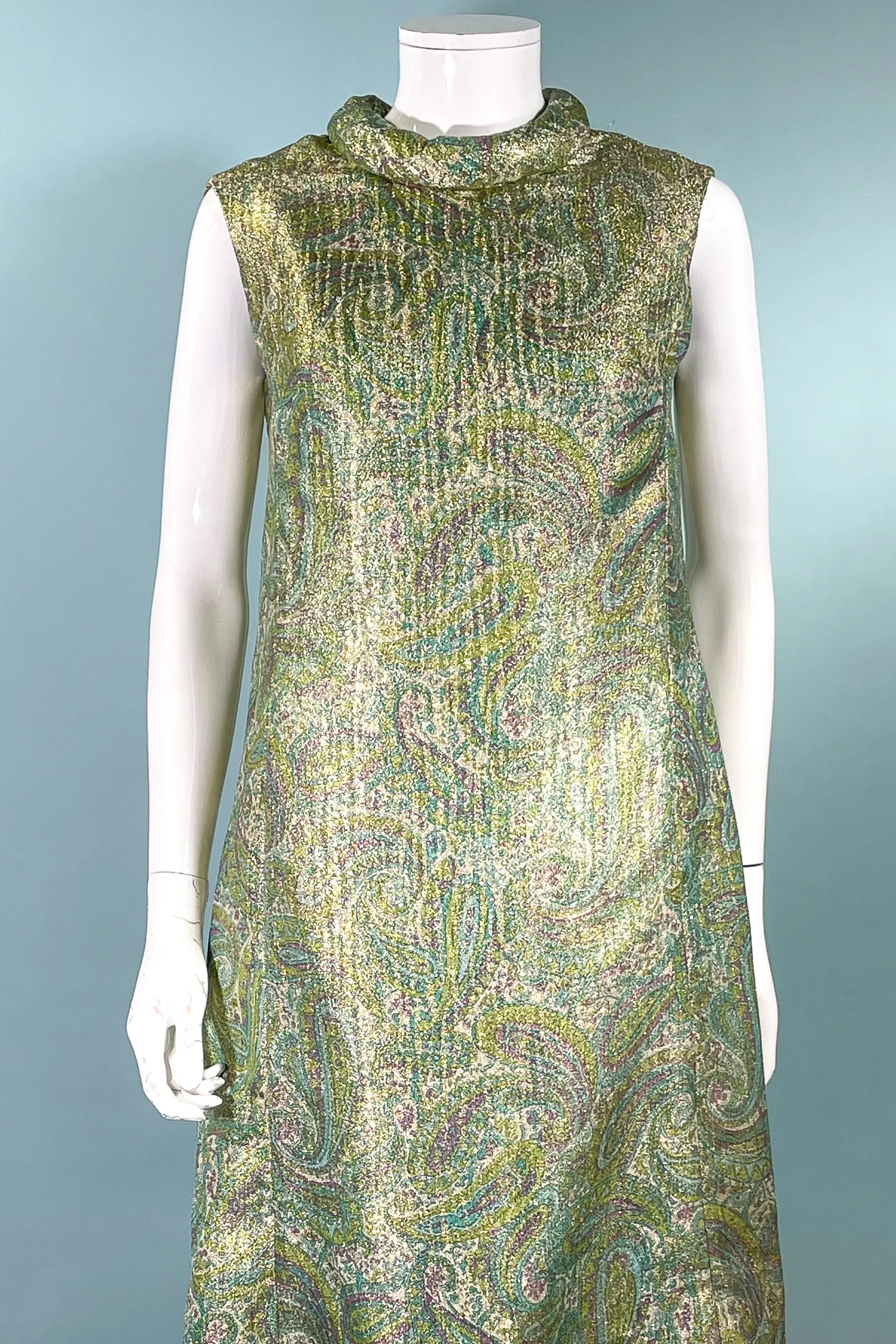 Vintage 60s Mod Atomic Paisley Lurex Sparkle Dress, Dynasty British Hong Kong SZ 12