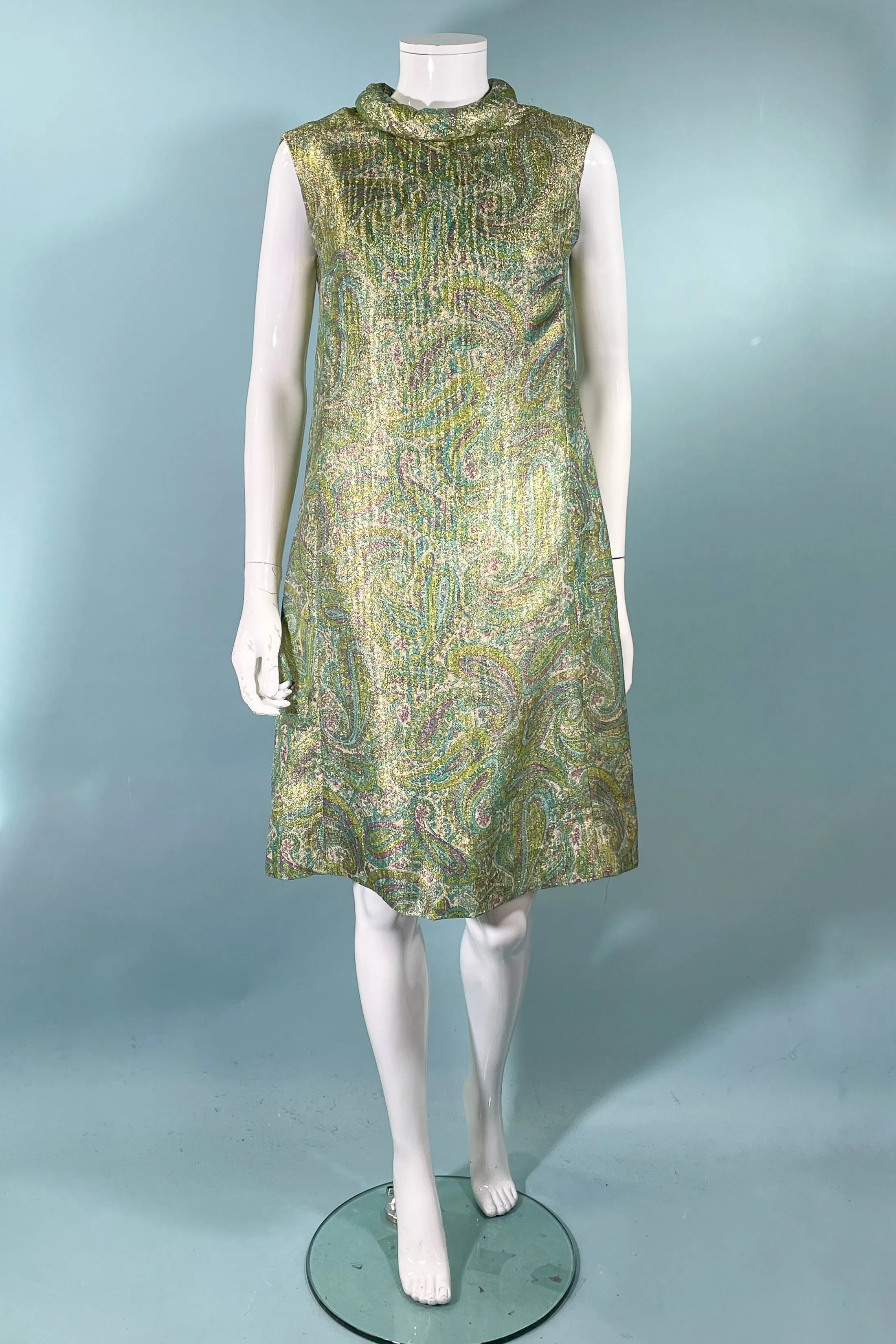 Vintage 60s Mod Atomic Paisley Lurex Sparkle Dress, Dynasty British Hong Kong SZ 12