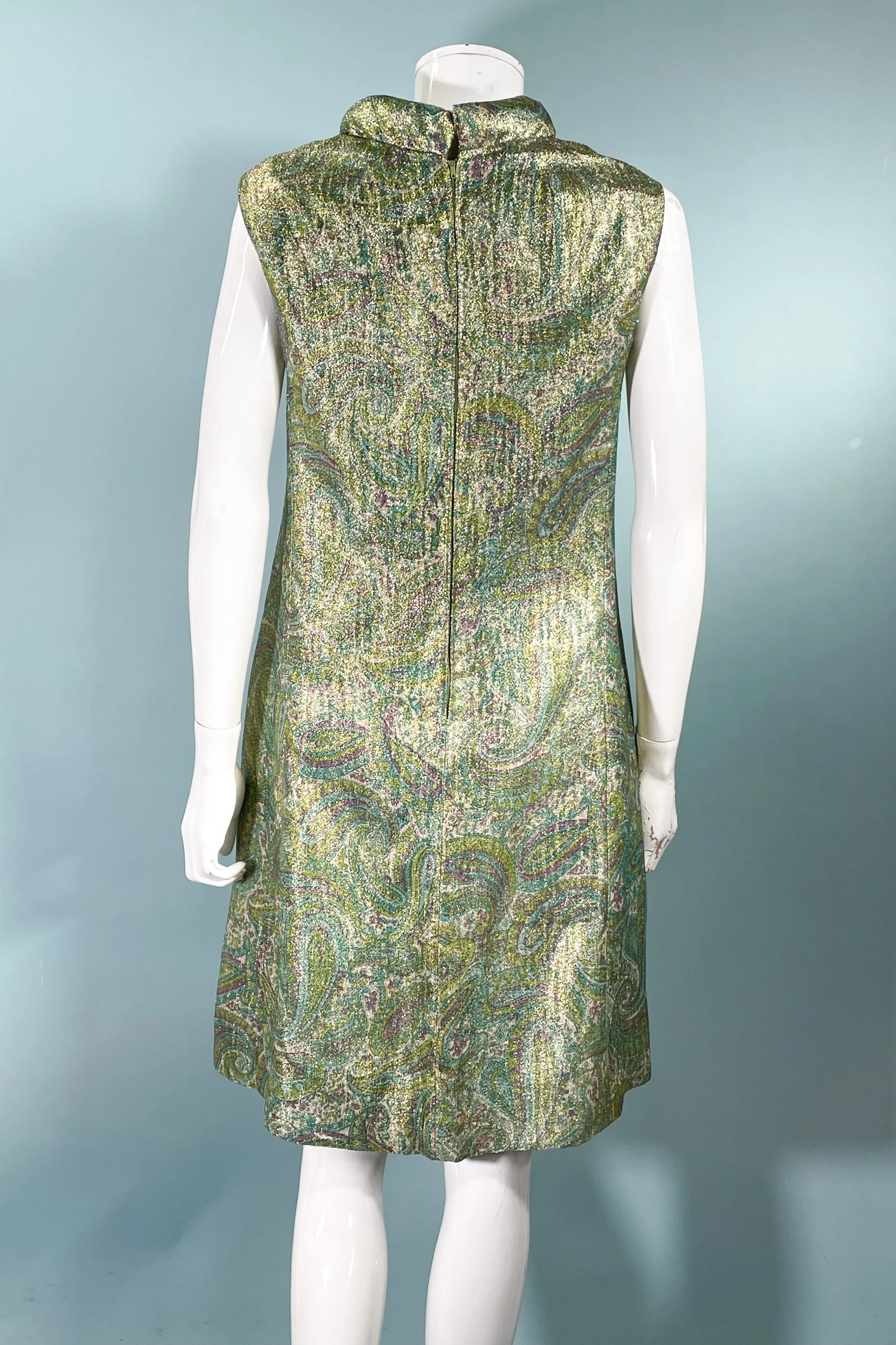 Vintage 60s Mod Atomic Paisley Lurex Sparkle Dress, Dynasty British Hong Kong SZ 12