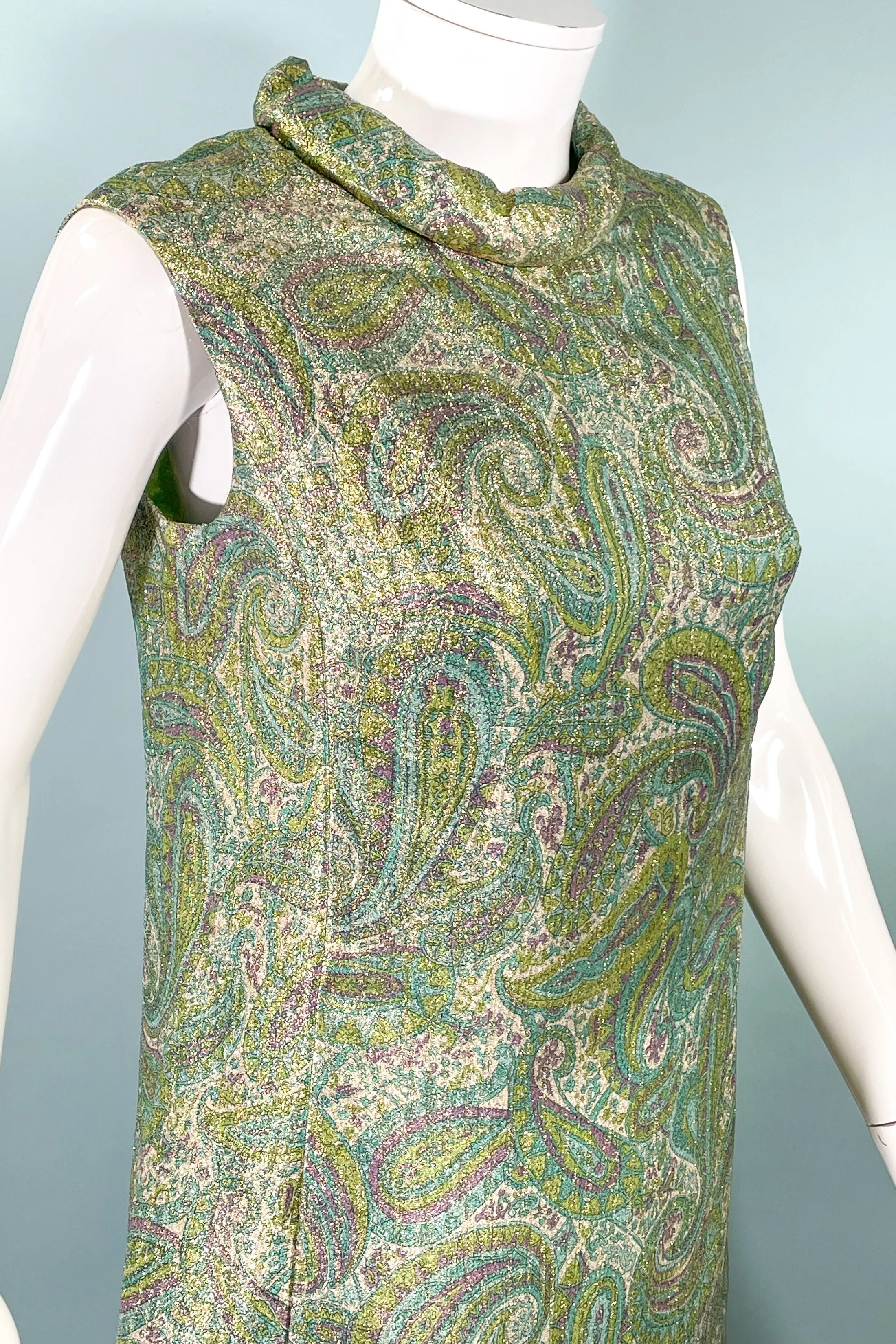 Vintage 60s Mod Atomic Paisley Lurex Sparkle Dress, Dynasty British Hong Kong SZ 12