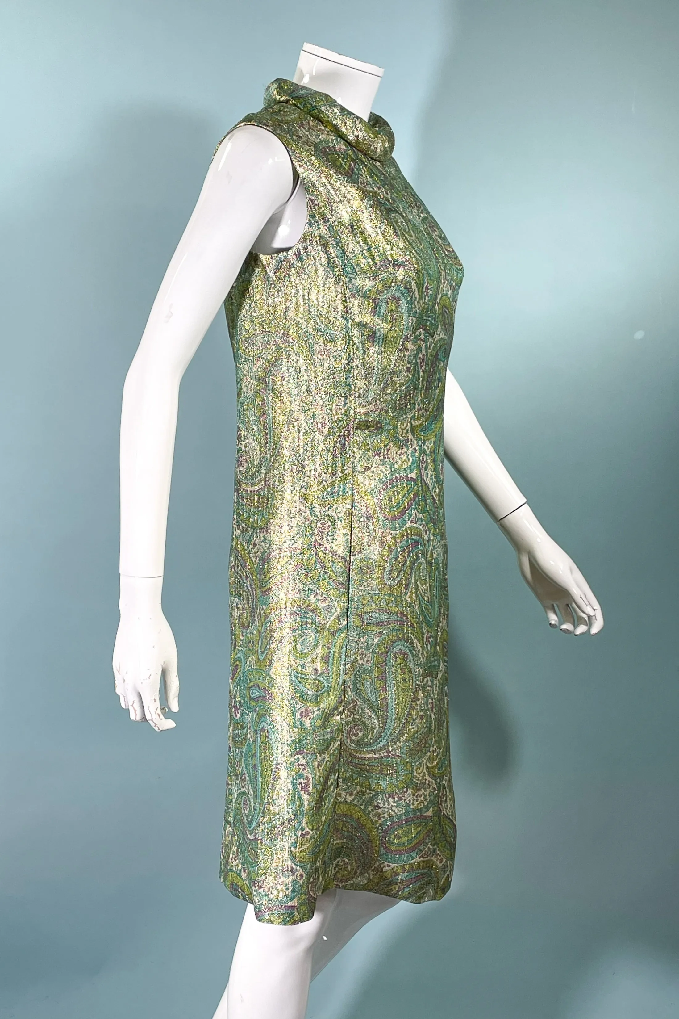 Vintage 60s Mod Atomic Paisley Lurex Sparkle Dress, Dynasty British Hong Kong SZ 12