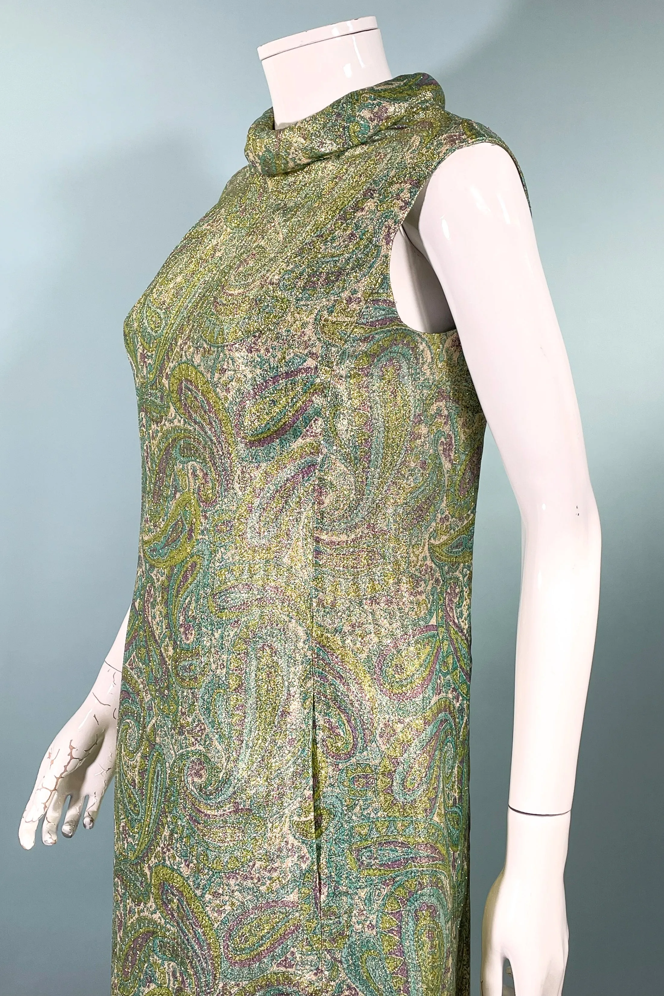 Vintage 60s Mod Atomic Paisley Lurex Sparkle Dress, Dynasty British Hong Kong SZ 12