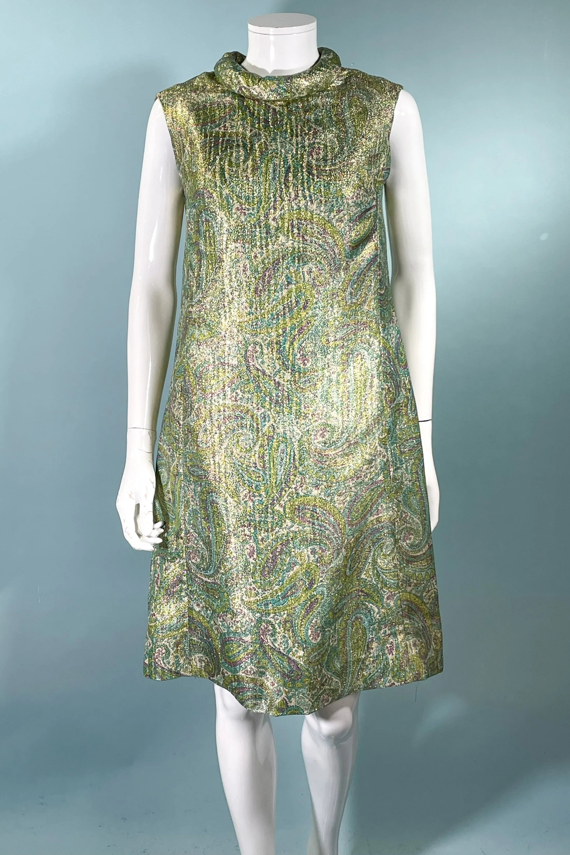 Vintage 60s Mod Atomic Paisley Lurex Sparkle Dress, Dynasty British Hong Kong SZ 12