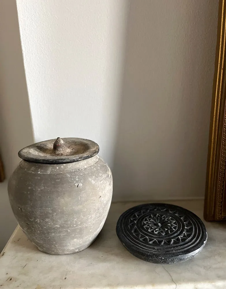 Vintage Clay Vessel with Lid