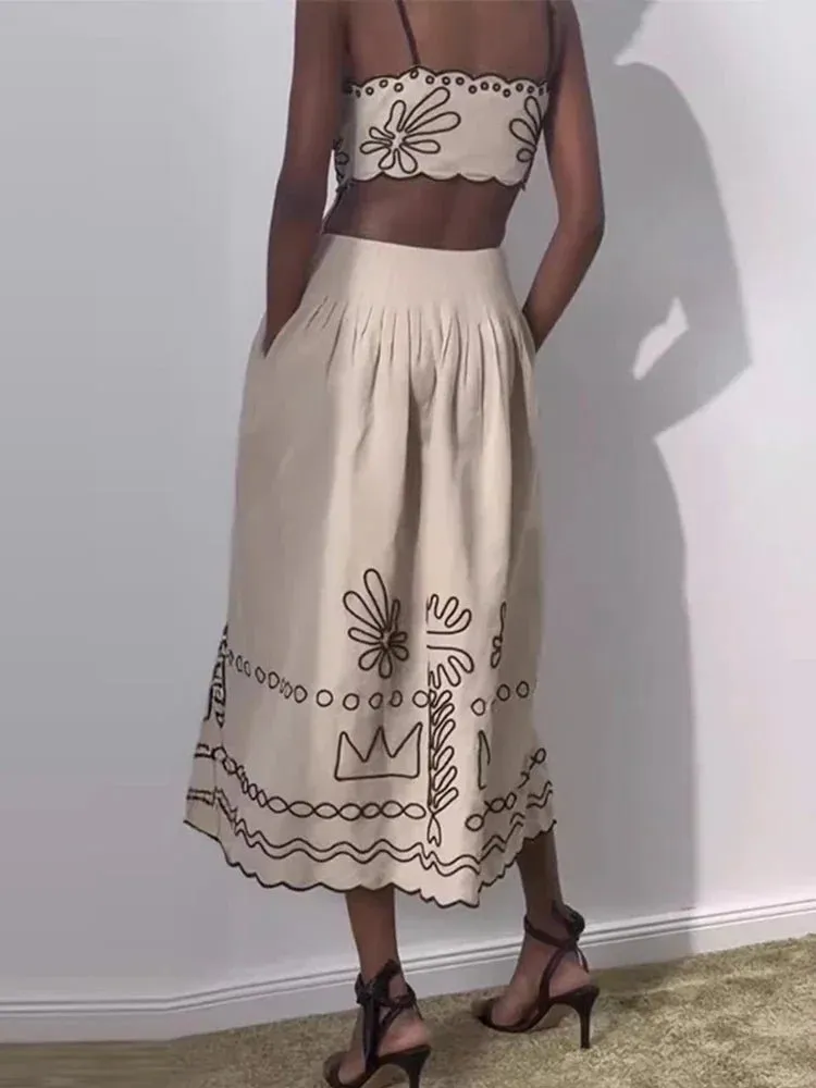 Vintage Sexy Printed Hollow Out Long Dress