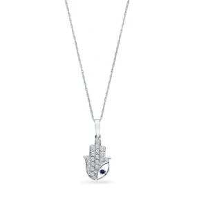 White Gold Sapphire & Diamond Hamsa Pendant