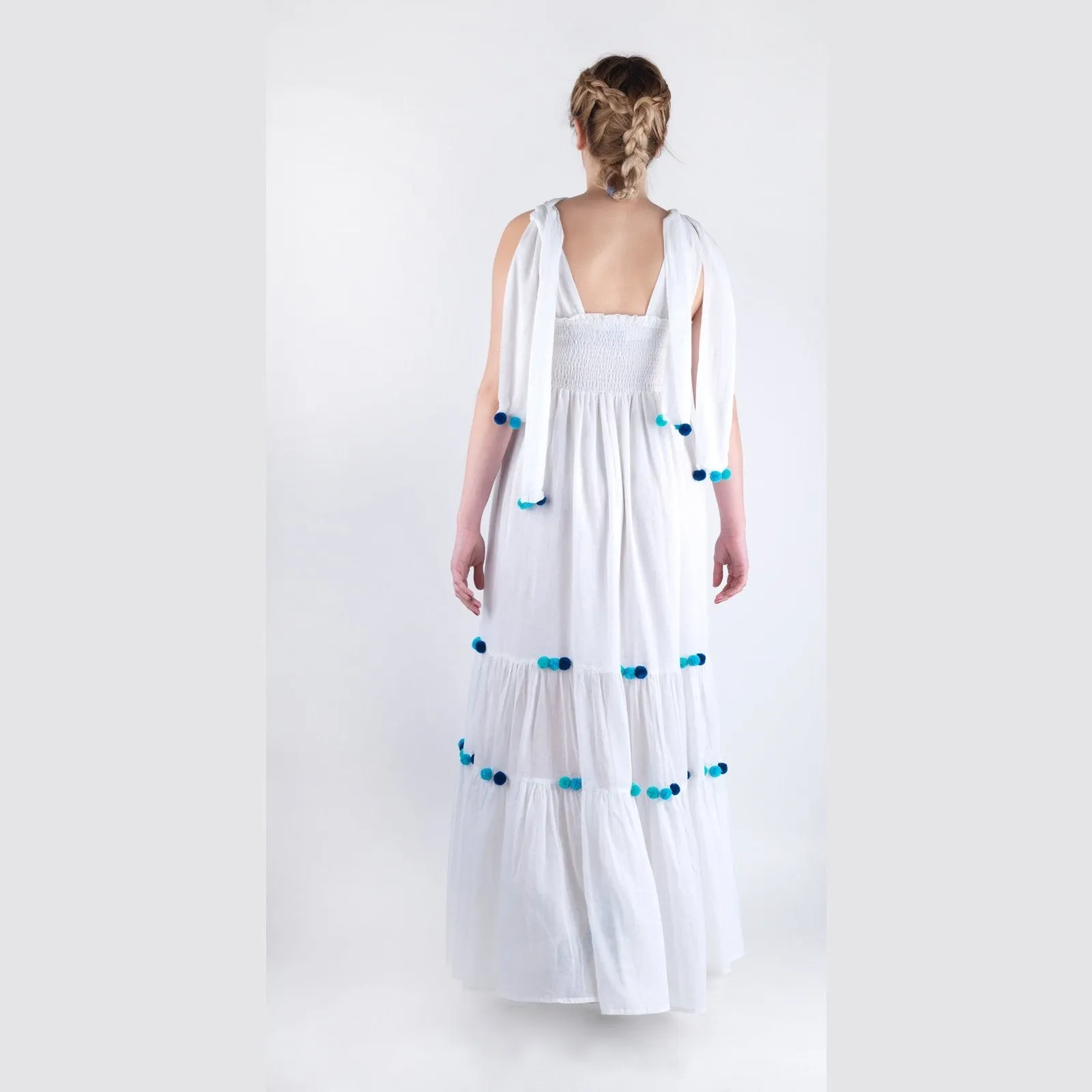 White Shirred Bodice Maxi Dress