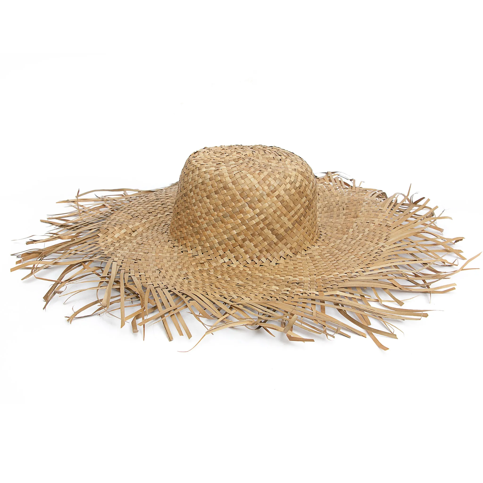 Wide Brim Raffia Straw Frayed Edge Hat