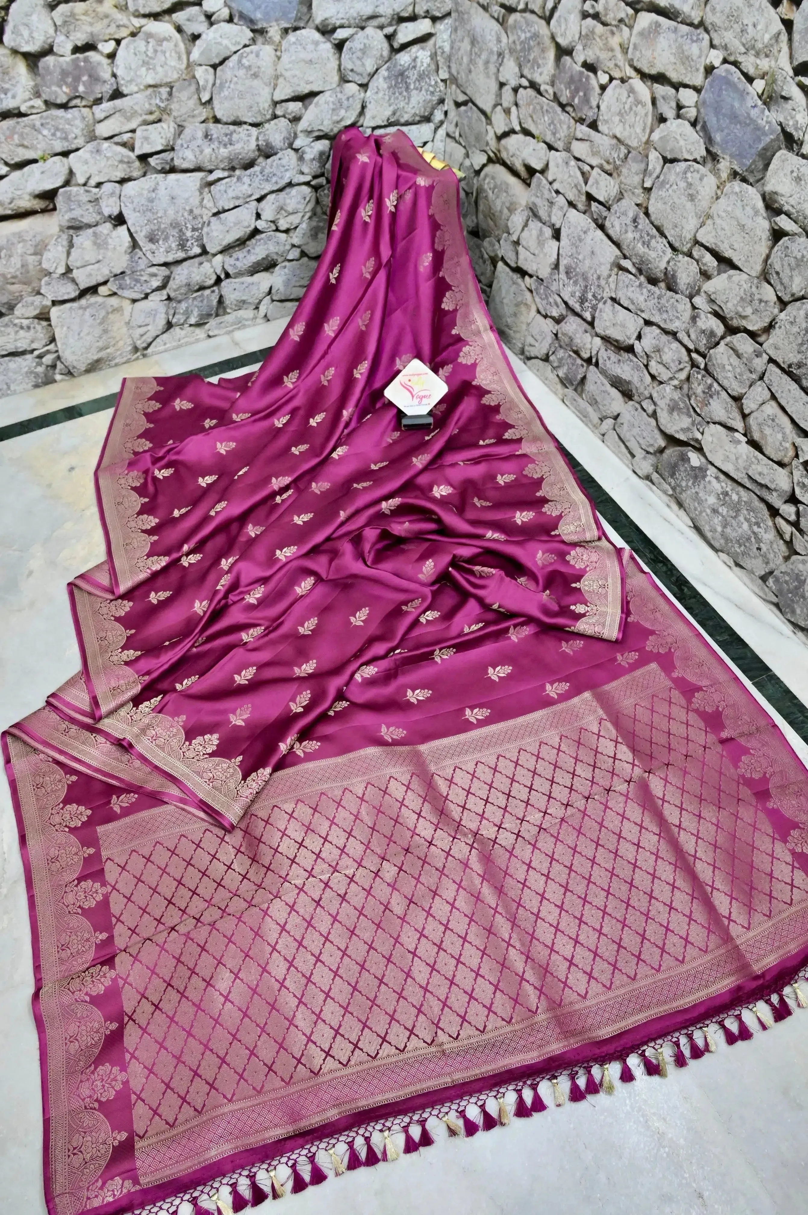 Wine Color Satin Silk Saree with Silver Zari Work