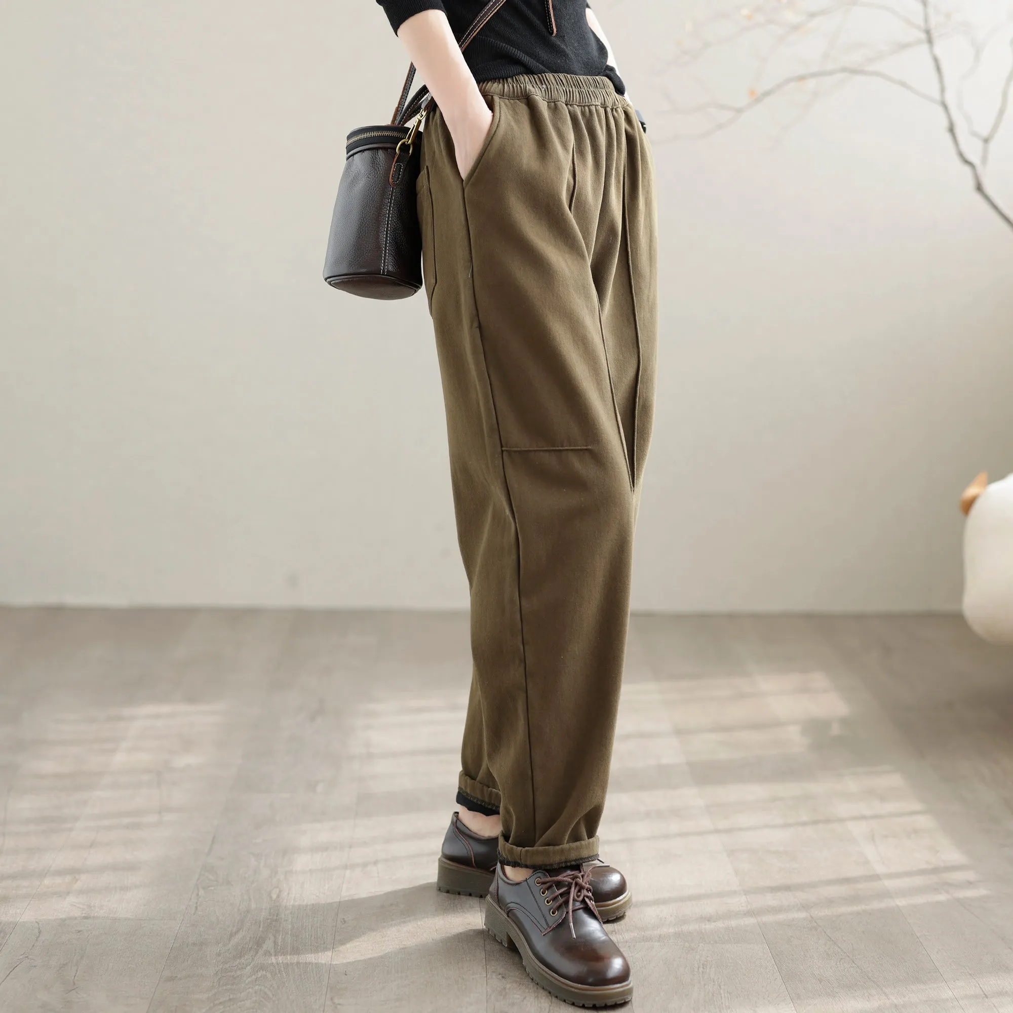 Women Casual Loose Furred Cotton Winter Pants