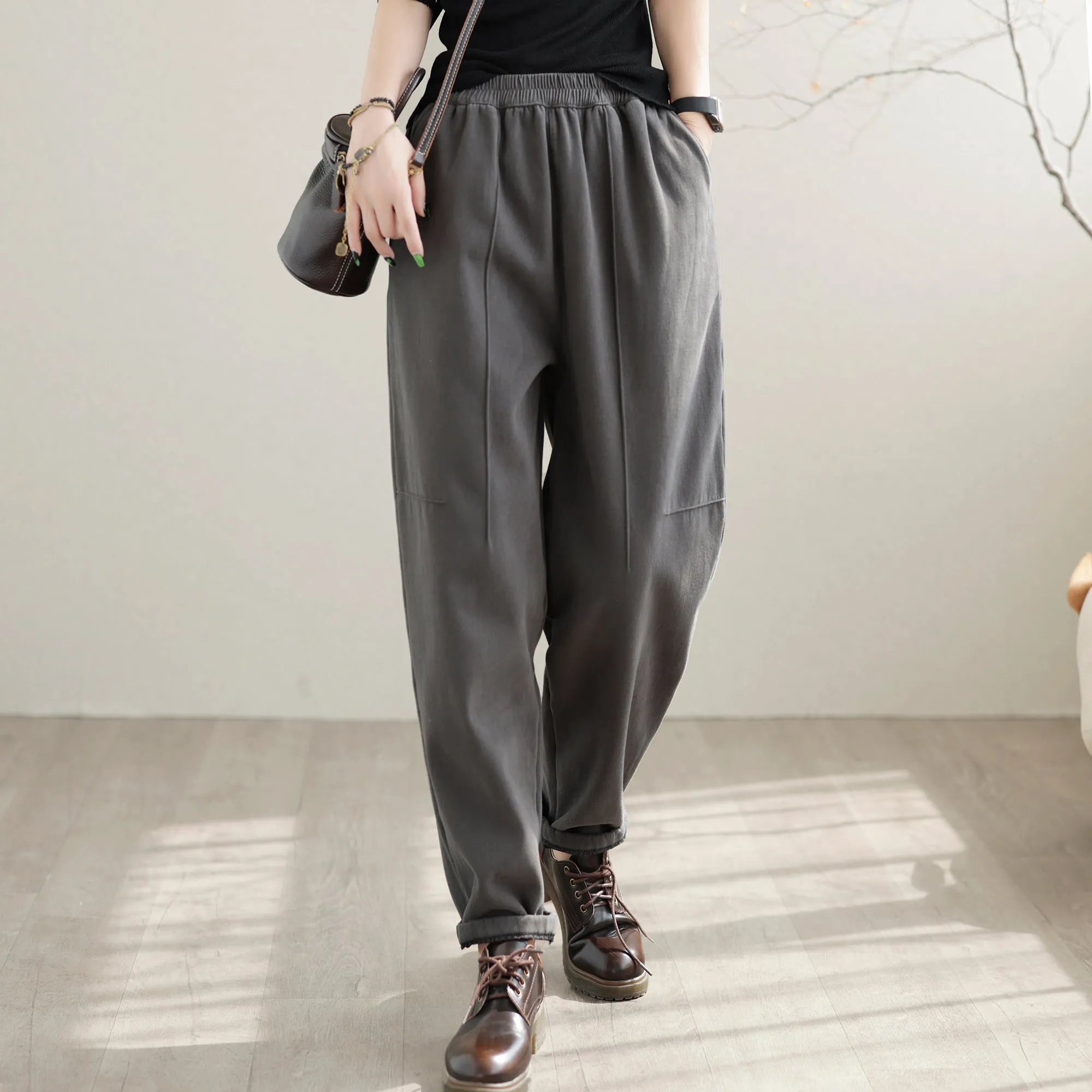 Women Casual Loose Furred Cotton Winter Pants