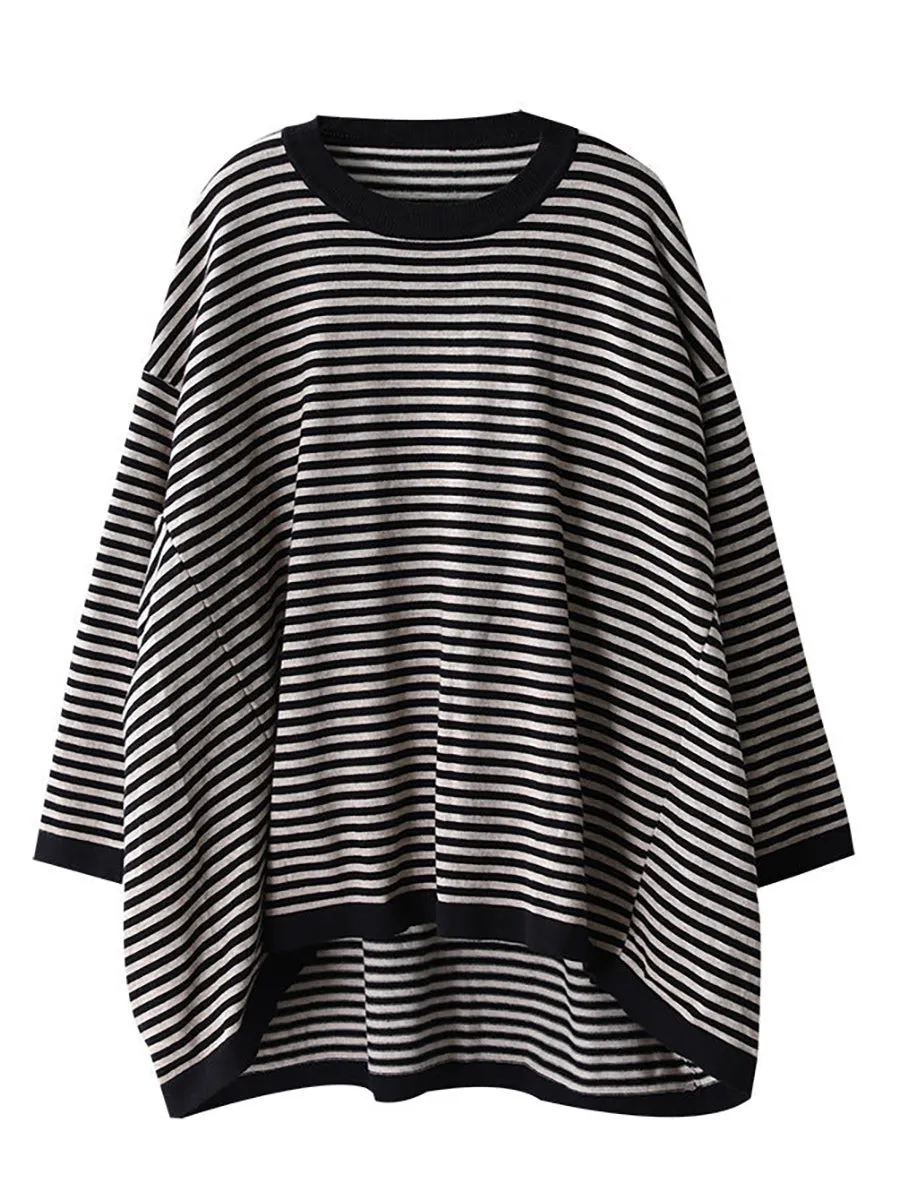 Women Ultra-loose Classic Striped Round Neck Sweater