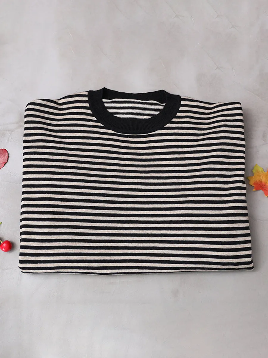 Women Ultra-loose Classic Striped Round Neck Sweater