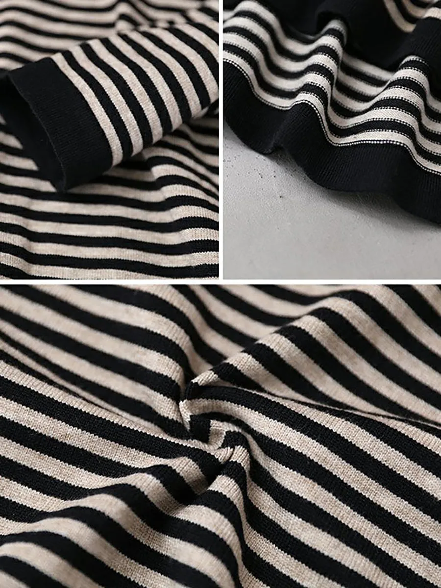 Women Ultra-loose Classic Striped Round Neck Sweater