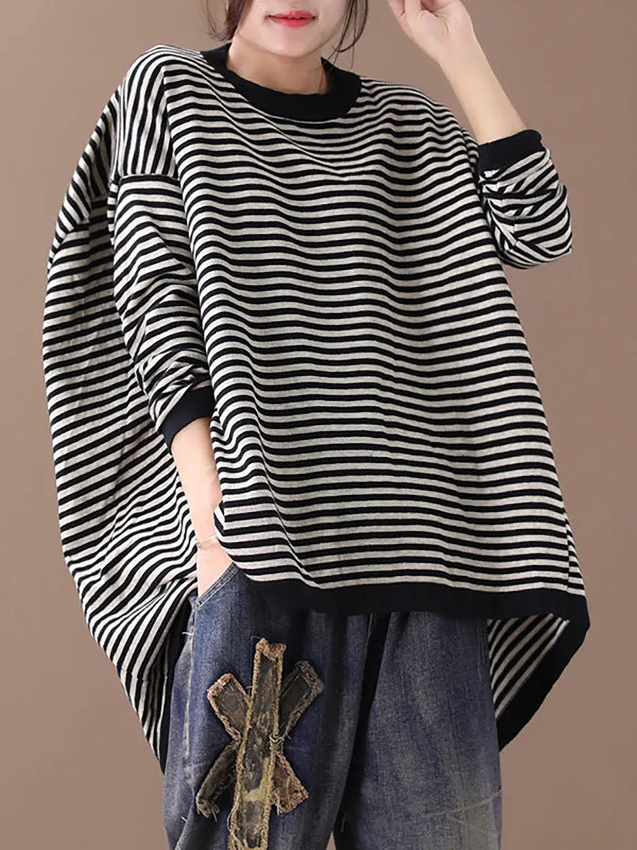 Women Ultra-loose Classic Striped Round Neck Sweater