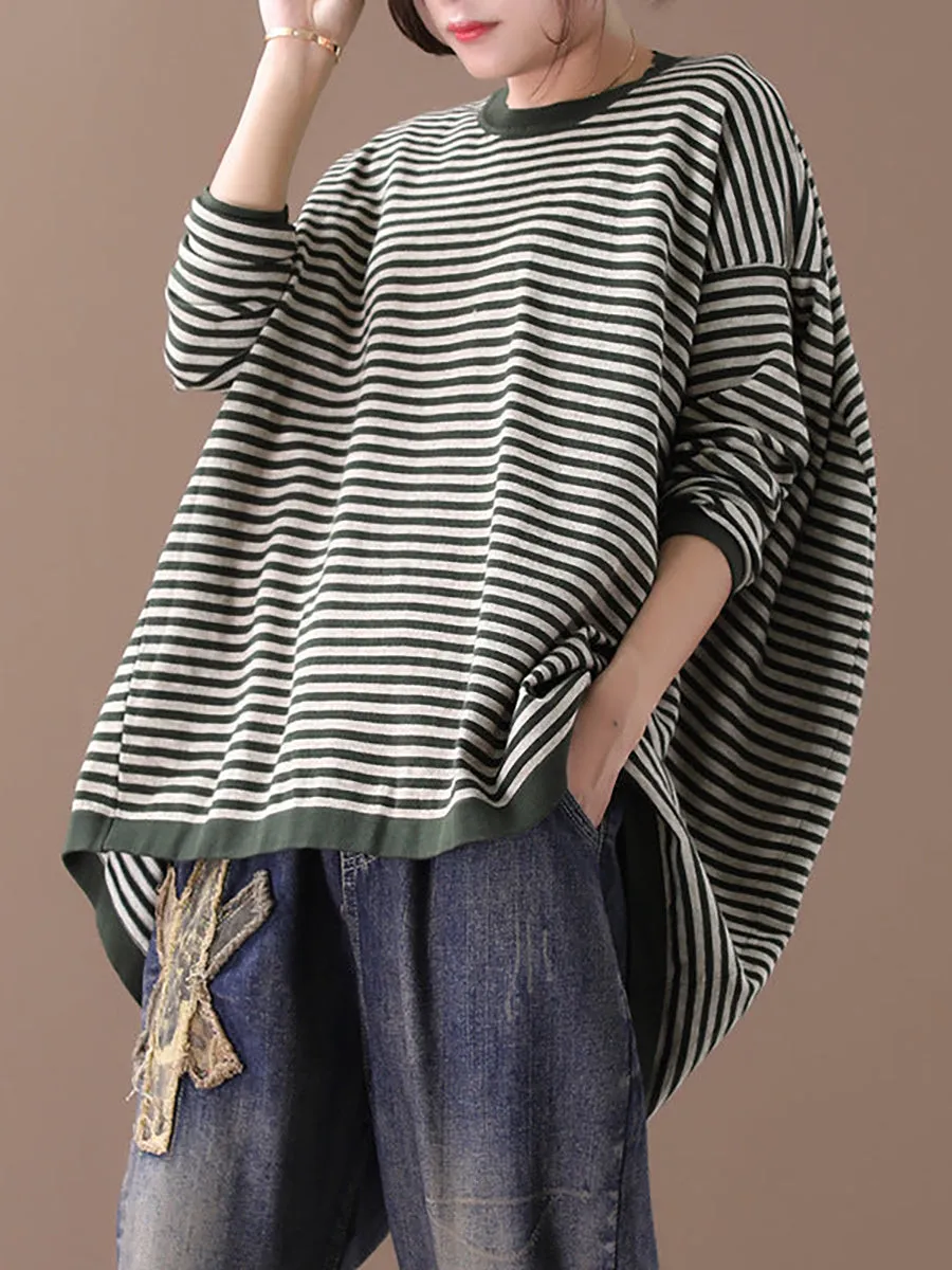 Women Ultra-loose Classic Striped Round Neck Sweater