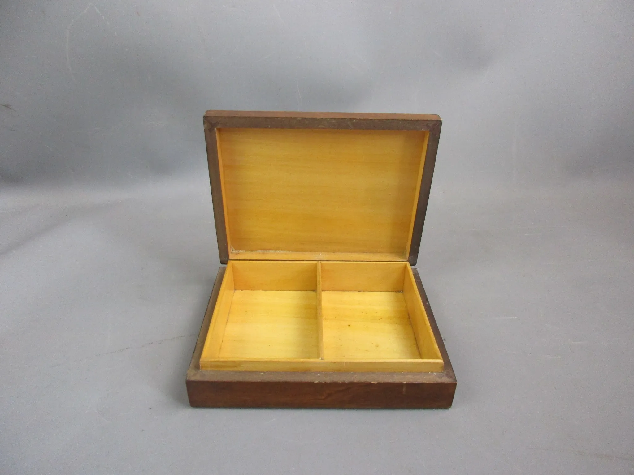 Wooden Two-Deck Playing Cards Box With Floral Detail Vintage c1970