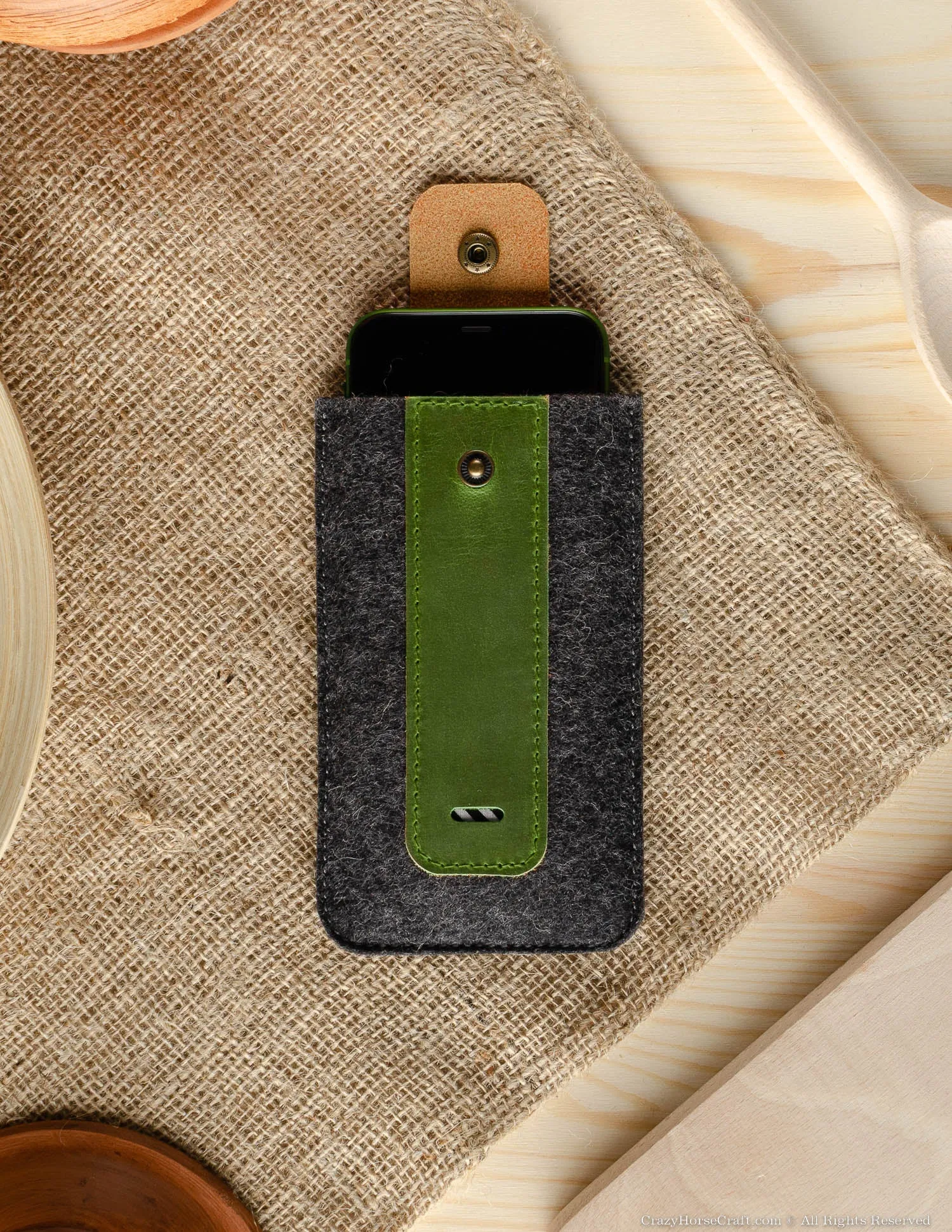 Wool Felt Phone Sleeve / Case | Alpine Green