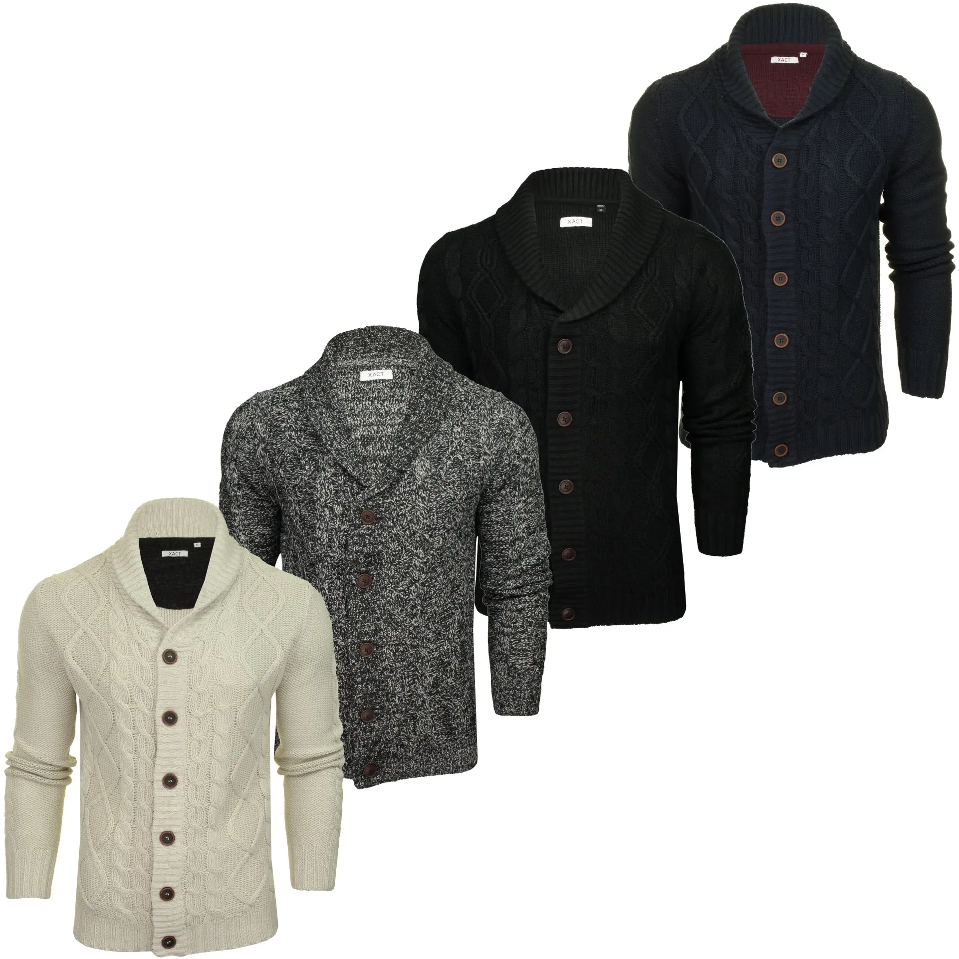 Xact Mens Shawl Neck Cable Knit Cardigan