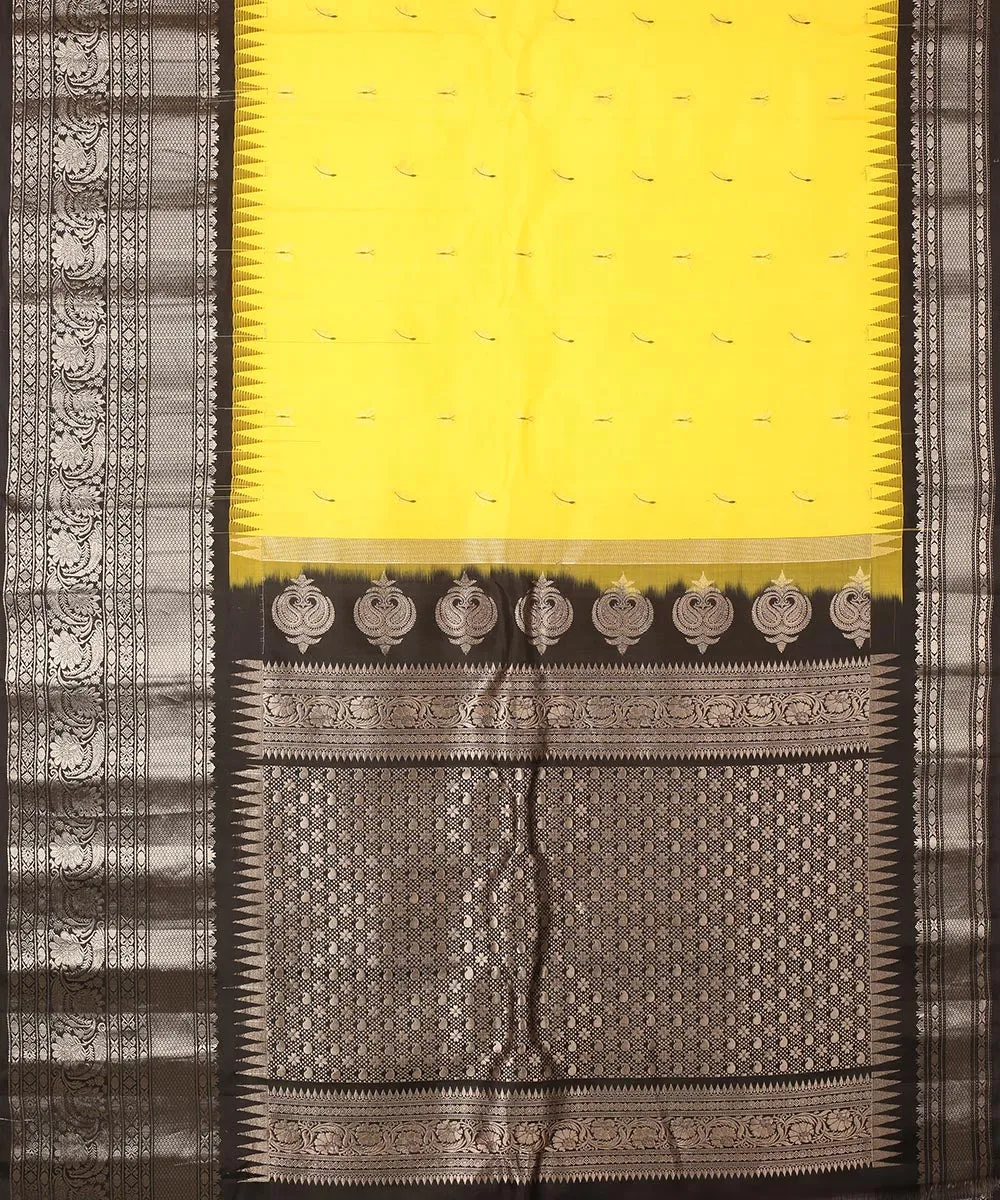 Yellow black handwoven gadwal silk saree