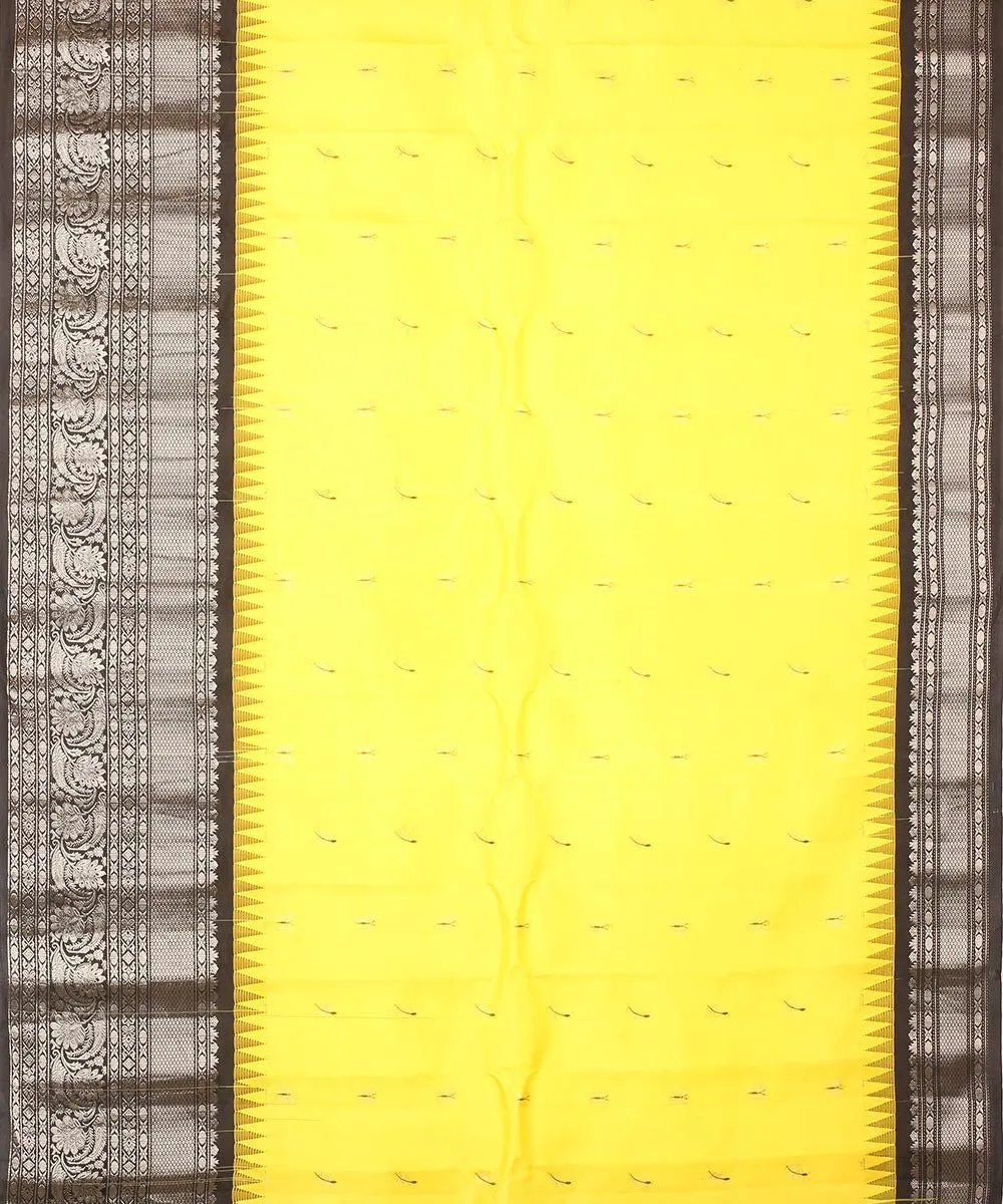 Yellow black handwoven gadwal silk saree