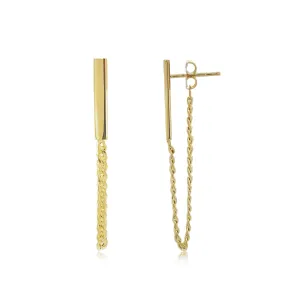 Yellow Gold Bar Link Chain Stud Earrings